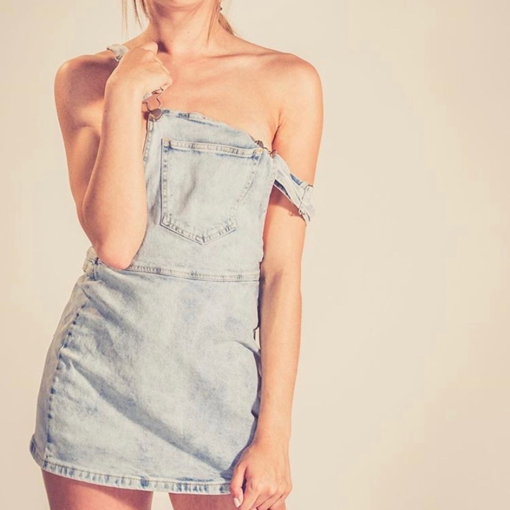 Acid Wash Denim Overall Dress